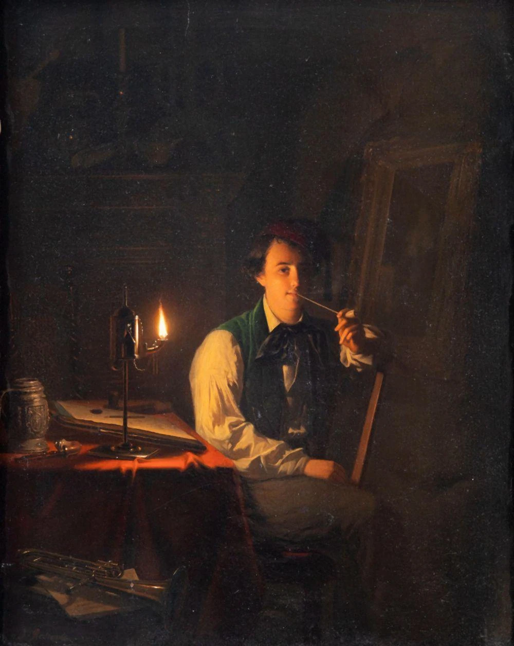 1818-Johannes Rosierse - Artista a lume di candela (autoritratto)